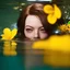 Placeholder: Emma Stone underwater with yellow flowers for hair, closed eyes, rtx, reflection, 8k, glow, winning photography, caustics