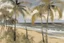 Placeholder: A gray beach filled with dancing palm trees painted by Gustav Klimt