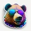 Placeholder: sticker on white background, 3d Head of a Bear with sunglasses, psychedelic, octane render, unreal engine 5, DMT art, funny, smiling