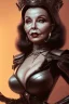 Placeholder: Joan Collins as evil queen in black leather, leather, busty, cleavage, angry, stern look. character design by cory loftis, fenghua zhong, ryohei hase, ismail inceoglu and ruan jia. unreal engine 5, artistic lighting, highly detailed, photorealistic, fantasy