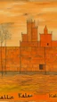 Placeholder: An orange colored marshland near an iron fortress painted by Paul Klee