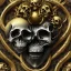 Placeholder: the source of future growth dramatic, elaborate emotive metallic Baroque and Rococo styles to emphasise death as a transcendental, seamless pattern, symmetrical, large motifs, sistine chapel ceiling, 8k image, sharp focus, gothic mothifs and (skulls:1) in rococo style, black metal forge, black colors, perfect symmetry, 3D, no blur, sharp focus, photorealistic, insanely detailed and intricate, cinematic lighting, Octane render, epic scene, 8K