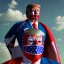 Placeholder: realistic image of donald trump as a mexican wrestling fighter posing outdoors, Mexican eyes wrestling mask, red and blue breeches, confederate flag cape, retro style, 80s, vibrant color, highly detailed, sky background, concept art, unreal engine 5, god rays, ray tracing, RTX, lumen lighting, ultra detail, volumetric lighting, 3d, finely drawn, high definition, high resolution.