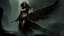 Placeholder: biomechanical women, beautiful, steampunk, dusty brunette, long square, large steampunk black wings, sword, steam, dynamic pose, rain, wind, ashes, flashes of fiery threads, steam engine, caves with rusty pipes on the background, dark world, sketch art, fine lines, grunge, sensual, darkness, dark colors, by Raymond Swanland & Alyssa Monks & Anna Razumovskaya