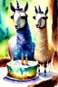 Placeholder: Two lamas are having a birthday cake. Watercolour