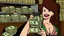 Placeholder: Miss sausage fingers trying to use her iphone next to stacks of cash