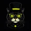 Placeholder: Drawing of a surprised cat with black jacket, hat and glasses, NFT style