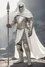 Placeholder: Knight wearing white chainmail armor and white cape with white mask, holding a spear