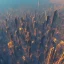 Placeholder: FLYING OVER THE OCEAN MOUNTAINS, BIG CITY SKYSCRAPERS, ORANGE, cinematic lighting, 4k, 8k, octane render, digital concept art, ambient lighting,