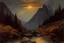 Placeholder: mistery night, mountains, rocks, river, epic, gothic and dark, wilfrid de glehn, friedrich eckenfelder, and anna boch impressionism paintings