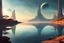 Placeholder: A lake, on a distant planet, reflections of a sun, a distant citi-scape of an alien civilization, peaceful, awesome