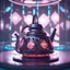 Placeholder: Futuristic concept art of a hookah tea kettle, with an intricate geometric pattern, shining neon lamps and smooth metal surfaces. Inspired by Russian constructivism and designed by Sid Mead, this product is ideal for a modern sci-fi setting. (3D rendering, high detail, bright colors, trending on Behance)