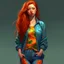 Placeholder: pretty girl, aged 18, ginger, conventionally attractive, colourful clothes, realism, jeans, curvy