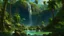 Placeholder: tropical jungle palms rock waterfall cambodia art 4k