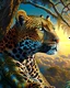 Placeholder: Leopardo en la Selva cuerpo completo árboles detallados elegante obra de arte colores contrastantes pintura al óleo detallada hiperdetallada impactante intrincada sombra 3D arte gráfica iluminación cinematografica 8k 3D cielo soleado nubes coherente