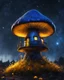 Placeholder: A solitary floating mushroom house on a clear night. silver and blue and yellow, Dark cosmic interstellar. Detailed Matte Painting, deep color, fantastical, intricate detail, splash screen, hyperdetailed, insane depth, concept art, 8k resolution, trending on Artstation, Unreal Engine 5, color depth, backlit, splash art, dramatic, High Quality Whimsical Fun Imaginative Bubbly, perfect composition