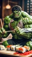 Placeholder: a hulk eating sushi with chopsticks, photo, 8K UHD,