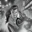 Placeholder: Sincity comic, a vampire running. Closeup.