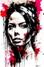 Placeholder: Portrait of A beautiful woman with long braided hair brown eyes crimson lips nice pointed nose pastels art by Russ Mills , flowing brush strokes
