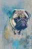 Placeholder: abstract wet watercolour of a pug in the style of picasso