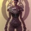 Placeholder: upper body of lady, machine with gears and ropes, book cover, fantasy art, sketch, movie poster