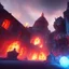 Placeholder: dynamic lighting, Intricately detailed, deep color, Unreal Engine, volumetric lighting, Hell fantasy artwork, nightsky, blue, black, fields, abandoned buildings, ruins, cottage,