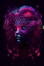 Placeholder: Beautiful giarl, jellyfish, mask neon crystal out her mind beautiful colorfully flowers and star pattern on fur front facing dark smooth colors high contrast background darkred tones,