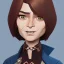 Placeholder: anna wintour with dark brown hair, blue eyes, happy, lego, steampunk