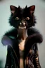 Placeholder: scary cat, long fur, soft, cute, black, Cyberpunk, city