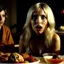Placeholder: Horror movie shot, hot party, breest, die, ultra realistic, dine, pastel, ultra chaos, realistic hot blonde women, pieces of meat, monster, horn, De Chirico, satanism, pieces of organs, light, 1970's Italian horror movie, sinister, Dario Argento, Stanley Kubrik, ornate, 4k, photorealism
