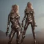 Placeholder: Ultra Realistic retro sci-fi movie scene, waist up view portrait, blonde woman pointing a gun, sweet young Claudia Schiffer face, perfect iris, glow eyes, makeup, weapon. Soldiers next to background, Retro sci-fi style, helmet, tight latex coat, fog, rain, soft color, highly detailed, unreal engine 5, ray tracing, RTX, lumen lighting, ultra detail, volumetric lighting, 3d, finely drawn, high definition, high resolution.