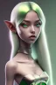 Placeholder: isometric clean art of super cute elf girl with silver hair wearing green and gold, soft lighting, soft pastel gradients, high definition, 3d icon clay render, blender 3d