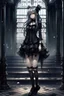 Placeholder: ((FULL BODY)), Gothic beautiful girl, high heels, dobbermann, this was her first time, my tears no one sees, the love, the happiness