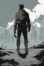 Placeholder: man, standing, silhouette, comic book,post-apocalypse, gray background,