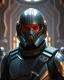 Placeholder: star wars bald male corellian pilot wearing pearlescent black and gunmetal grey First Order special forces heavy assault stealth commando armor and helmet with mirrored visor and gold and metallic red trim inside the jedi temple, hyperdetailed, dynamic lighting, hyperdetailed background, 8k resolution, volumetric lighting, light skin, fully symmetric details