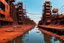 Placeholder: your creativity versus my imagination, tectonic cityscape clove, arafed river of clueless rust, |steel hot, puṣkaracūḍa, made of scrap metal and rusty wires, great verticals, perfect parallels, industrial vibe, police juxtaposition