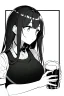 Placeholder: girl drinking a beer, line arts, greyscale