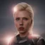 Placeholder: Ultra Realistic retro sci-fi movie war scene, waist up view portrait, blonde woman pointing a gun, sweet young scarlet Johansson face, perfect iris, glow eyes, makeup, weapon. Drones background, Retro sci-fi style, helmet, tight latex coat, fog, rain, soft color, highly detailed, unreal engine 5, ray tracing, RTX, lumen lighting, ultra detail, volumetric lighting, 3d, finely drawn, high definition, high resolution.