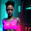 Placeholder: young rihanna, blade runner style, middle short hair, rain, fog, neon ambient, gradient color, clean skin, circuits, latex coat, cyber punk, neon, tubes, portrait, photo studio, unreal engine 5, smooth color, 16 bit, god lights, ray tracing, RTX, lumen lighting, ultra deatail, volumetric lighting, 3d, finely drawn, hd.