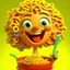 Placeholder: A small cartoon character who is a funny pasta holding a cheese fork in her hands. Her hair is made of cheese and she has small sharp teeth and a small red tongue. The background is yellow, 8K quality, high definition.