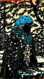 Placeholder: A contemporary serigraphy portrait by Matisse and Kunisada of a crow adorned in a punk leather jacket within a snowy Christmas atmosphere.