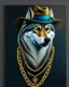 Placeholder: NFP style wolf with gold chains of whale as pendant and in the suite with a hat. one colour background