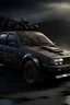 Placeholder: Create a hyper-realistic image in the cinematic style of Mad Max, featuring a compelling fusion of a weathered and rusty black 1998 Honda Civic seamlessly morphing into a half-car, half-scorpion hybrid as the central object.