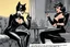 Placeholder: [art by Joe Kubert] Madame Viper and Catwoman in the living room, Madame Viper smokes a cigar and it's inconvenient for Catwoman, Catwoman coughs