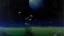 Placeholder: A purplish black cosmos with shooting stars planets painted by Birge Harrison