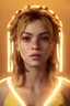 Placeholder: Shakira artist, Realistic image, natural waist up portrait, natural busty , perfect eyes, glow, circle iris, eye liner. spray line make up, glow. lips, gold. big rings piercing, led ornament. coat, vibrant color, highly detailed, art stations, concept art, smooth, unreal engine 5, god lights, ray tracing, RTX, lumen lighting, ultra detail, volumetric lighting, 3d, finely drawn, high definition, 4k.