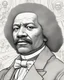 Placeholder: coloring page for teens, simple outlines art, cartoon style, outline drawing, bold outlines, clean and clear outlines, no tones color, no color, no detailed art, art full view, wide angle, white background, FREDERICK DOUGLASS, African-American abolitionist.