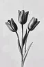Placeholder: Minimalist rough abstract dusty Charcoal drawing of 3 tulips on a textured gesso background.