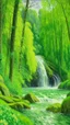 Placeholder: Lime green woods with a waterfall and a river painted by Alfred Sisley