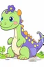 Placeholder: cute dinosaur, disney style, without shadows, outlined correctly, colored with basic colors, with flowers around, no shadows